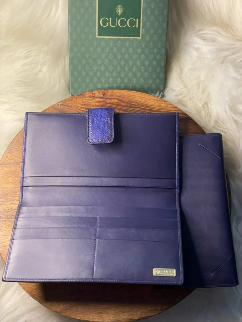 🦄🦄 GUCCI Navy Blue & Royal Ostrich Leather Wallet w/Box 🦄🦄 Pristine Conditio - Picture 9 of 11